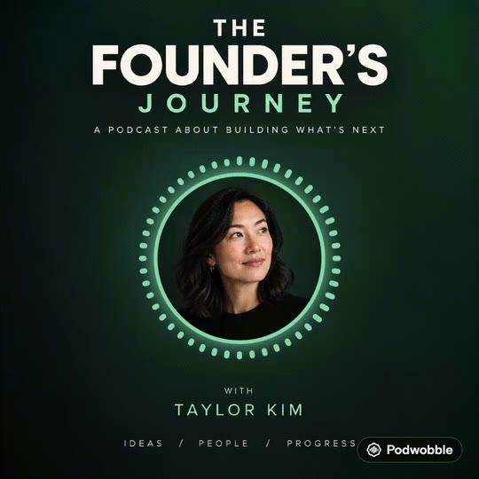 A square podcast clip video of The Founder's Journey: the host's photo inside a ring of green bars, under the show title.